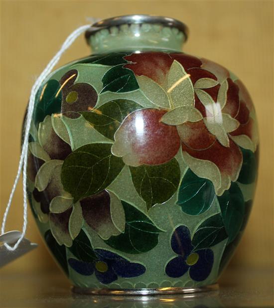 Japanese plique-a-jour enamel ovoid vase, 20th century, 9cm(-)